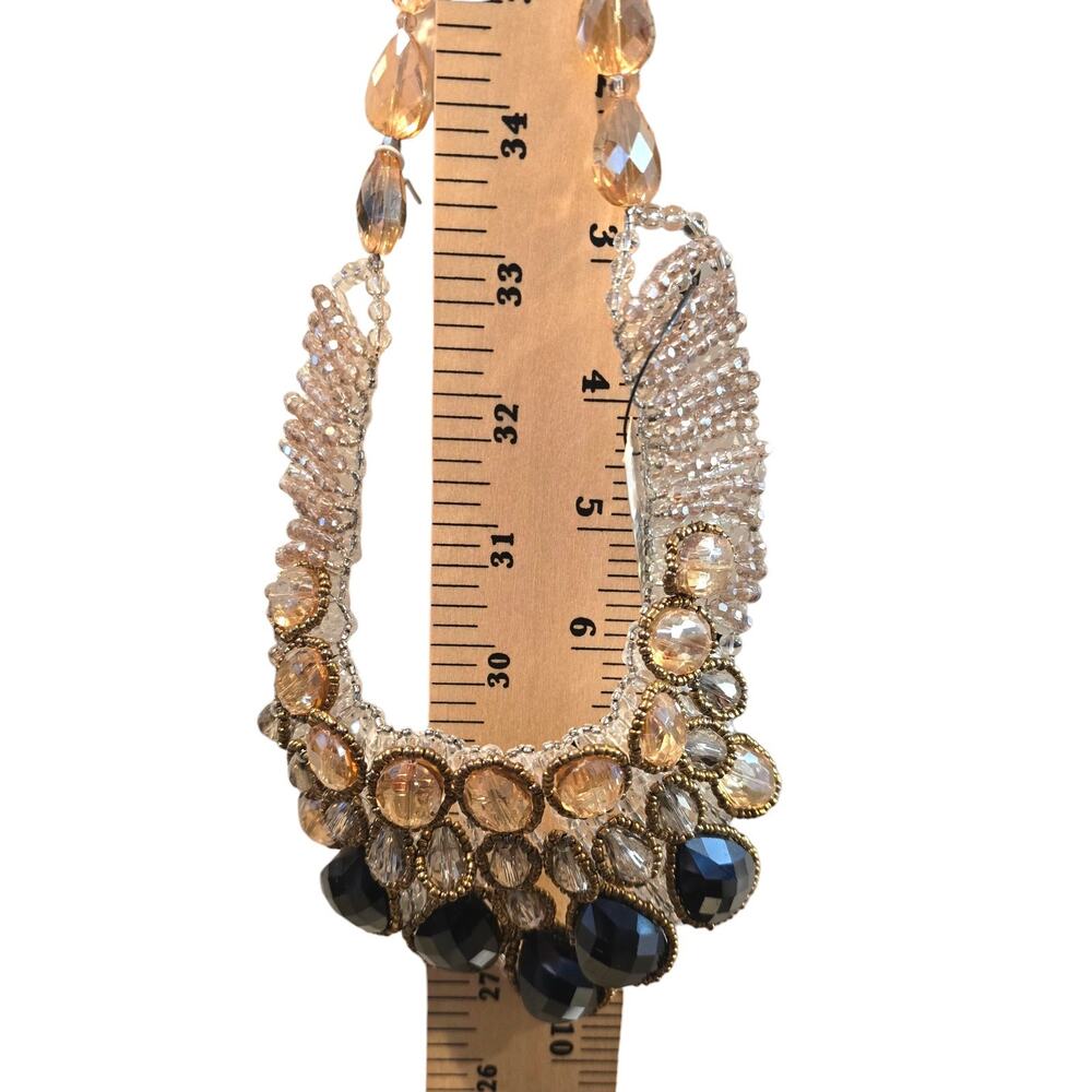 Chico's Necklace Chicos Bib Beaded Black Teardrop Crystal Multicolor 16" SK2900 - Picture 2 of 8